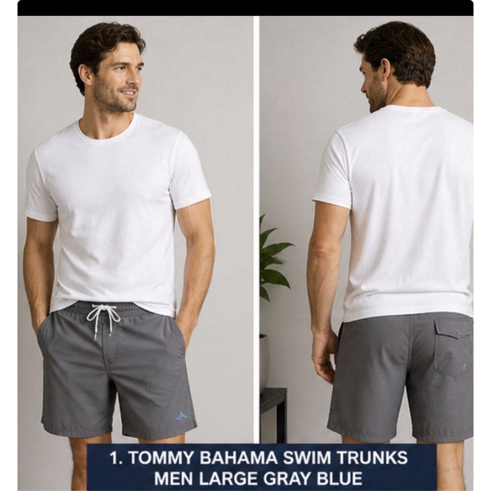 Tommy Bahama Swim Trunks Men Large Gray Blue Lined Board Shorts